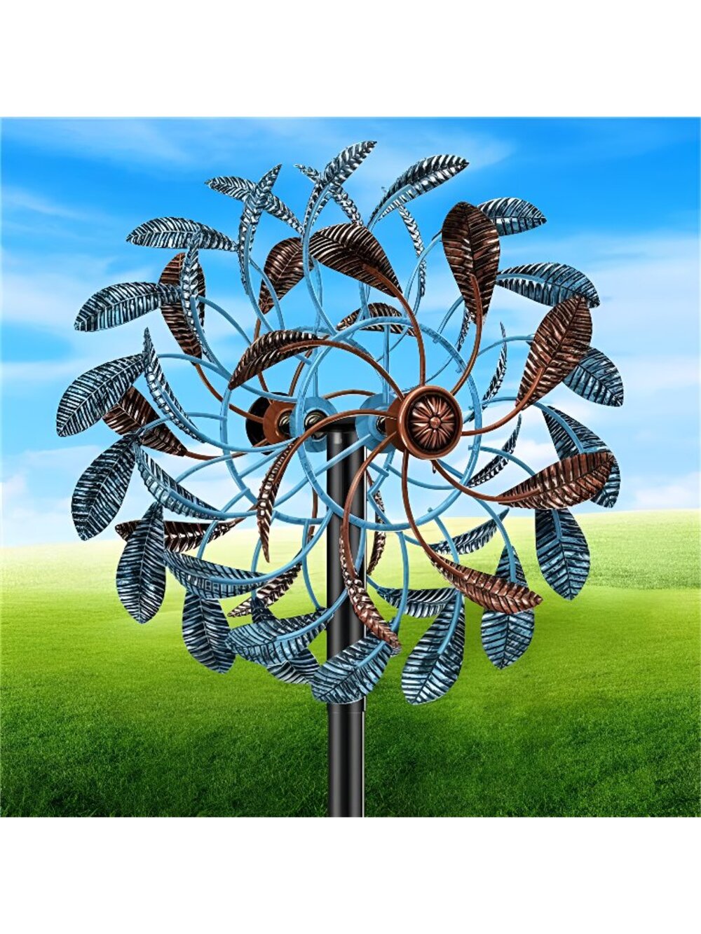 360° Wind Spinners Outdoor, Wind Sculptures Windmill with Metal Stake